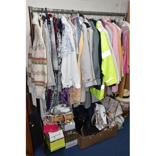 460 - ONE BOX AND LOOSE LADIES' CLOTHING AND ACCESSORIES, to include nine boxed pairs of shoes, size 36.5,... 