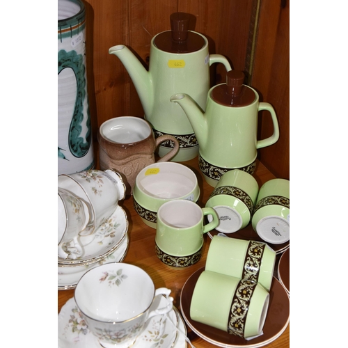 462 - A GROUP OF CERAMICS, comprising a mid-20th century Carlton Ware green and brown scroll design coffee... 