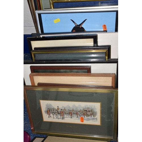 465 - A QUANTITY OF ASSORTED FRAMED PRINTS, to include photographic prints of birds, a Stuart Lafford etch... 