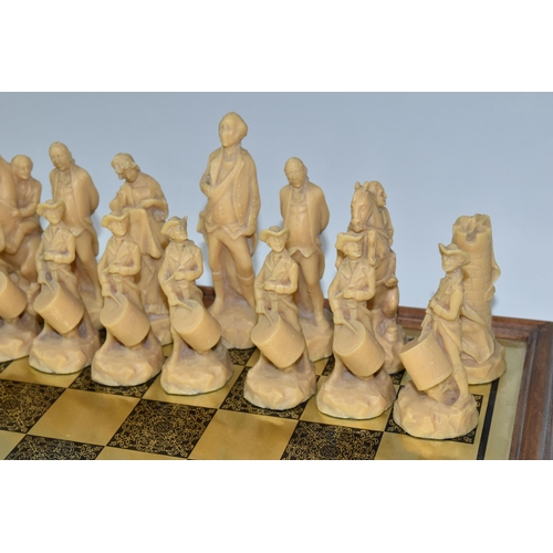 469 - AN AMERICAN WAR OF INDEPENDENCE THEMED RESIN CHESS SET, all pieces appear in fairly good condition w... 