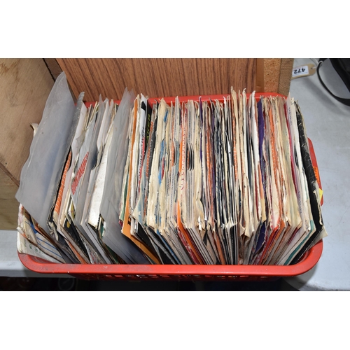 475 - TWO BOXES AND A CASE OF RECORDS, to include approximately one hundred and thirty vinyl singles by ar... 