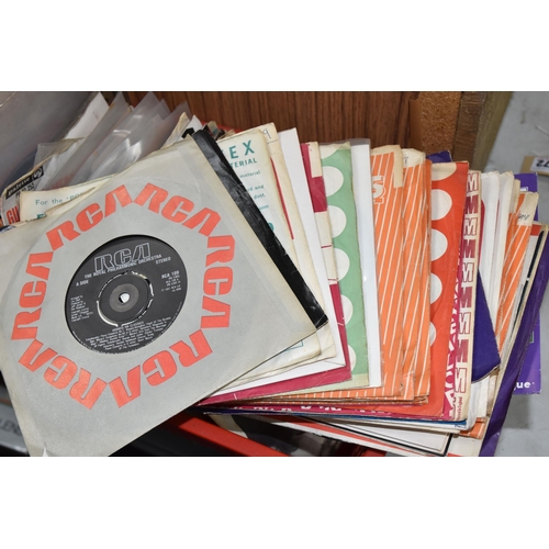 475 - TWO BOXES AND A CASE OF RECORDS, to include approximately one hundred and thirty vinyl singles by ar... 