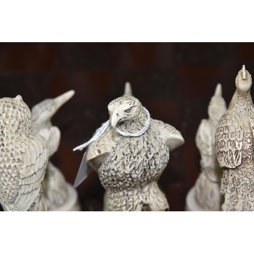 476 - A BIRD THEMED RESIN CHESS SET, all the pieces formed as birds, several with minor damage and old rep... 