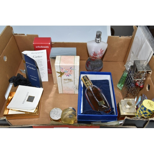 478 - A BOX OF PERFUMES AND COSMETICS, to include mostly bottles with partial contents, including boxed Re... 