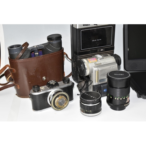 480 - THREE BOXES AND LOOSE PHOTOGRAPHIC, OPTICAL AND ELECTRICAL EQUIPMENT, to include cased Mako SC100 Di... 