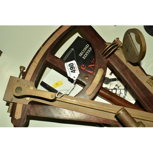 490 - VINTAGE SEXTANT AND HANDBOOK, wooden and brass sextant and handbook second edition by Bruce Bauer, (... 