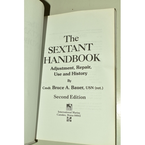 490 - VINTAGE SEXTANT AND HANDBOOK, wooden and brass sextant and handbook second edition by Bruce Bauer, (... 