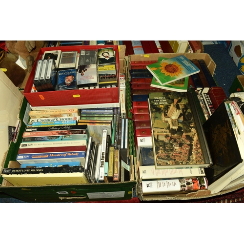 505 - SIX BOXES OF BOOKS, TAPES, CDS, AND MISCELLANEOUS ITEMS to include two boxes of books comprising mos... 