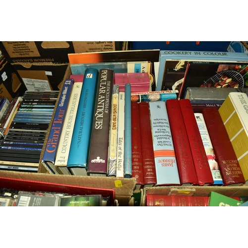 505 - SIX BOXES OF BOOKS, TAPES, CDS, AND MISCELLANEOUS ITEMS to include two boxes of books comprising mos... 