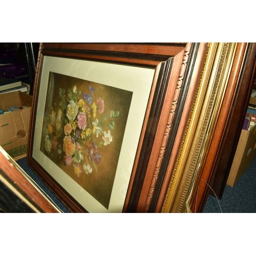 522 - THREE BOXES AND LOOSE CDS, PICTURES AND MISCELLANEOUS, to include, seventeen framed pictures of flow... 