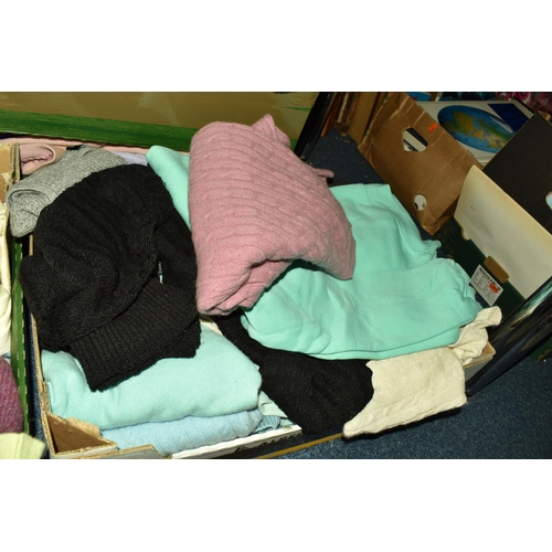 526 - SEVEN BOXES OF LADIES' CLOTHES, included ladies' jumpers and cardigans, various sizes small medium a... 