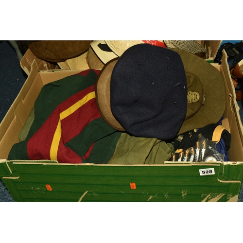 528 - FOUR BOXES AND LOOSE HATS, BAGS, AND SEA ACCESSORIES to include a box of bags comprising approximate... 