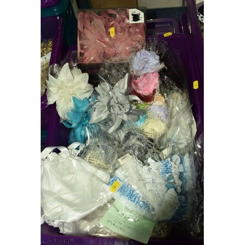 534 - FIVE BOXES OF HAIR ACCESSORIES, to include wedding hair decorations diamante grips, clips and combs,... 