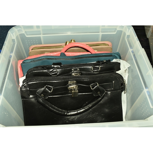 552 - THREE BOXES OF MIXED HANDBAGS, to include a mixed selection of sizes from large to small crossover b... 