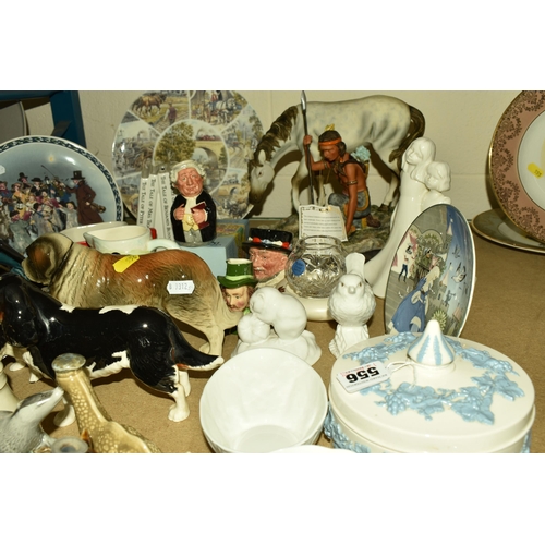 556 - A COLLECTION OF PORCELAIN ORNAMENTS, comprising a collection of three mid-20th century Poole Pottery... 