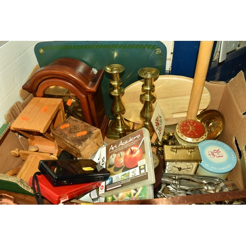 559 - ONE BOX AND LOOSE MISCELLANEOUS SUNDRIES, to include three walking sticks, an Olivetti Lettera 25 ty... 