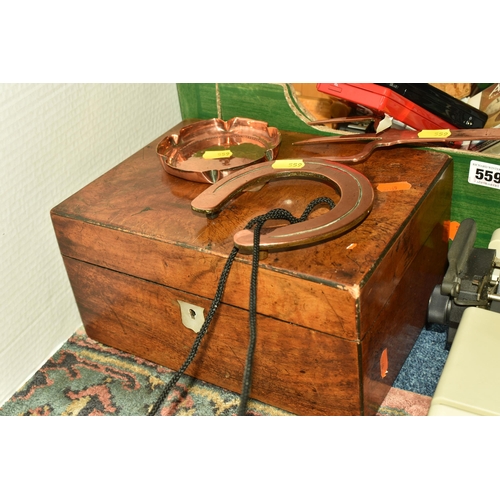 559 - ONE BOX AND LOOSE MISCELLANEOUS SUNDRIES, to include three walking sticks, an Olivetti Lettera 25 ty... 