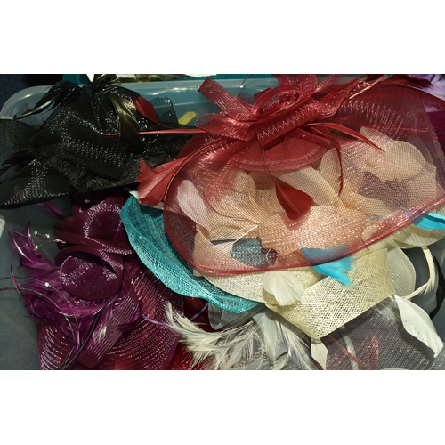 568 - FIVE BOXES AND LOOSE LADIES HATS, GLOVES AND FASCINATORS, to include a quantity of unused ladies cel... 