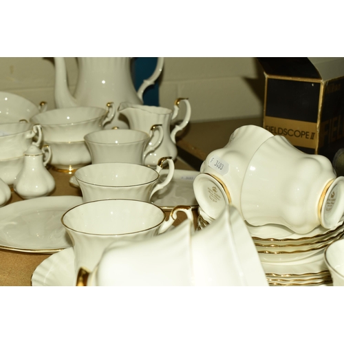 578 - A GROUP OF ROYAL ALBERT 'VAL D'OR' PATTERN TEA AND COFFEE WARE, comprising a coffee pot, six twin ha... 