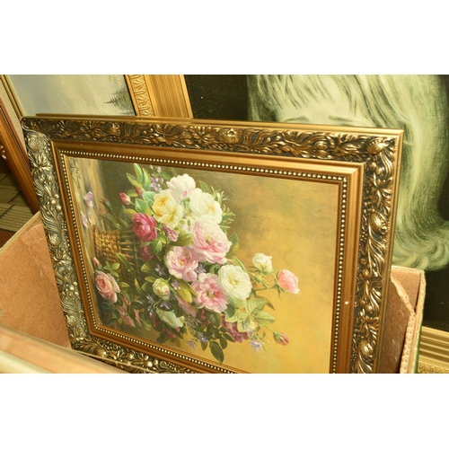 589 - A QUANTITY OF PAINTINGS AND PRINTS, to include decorative late 20th century oils on canvas and board... 