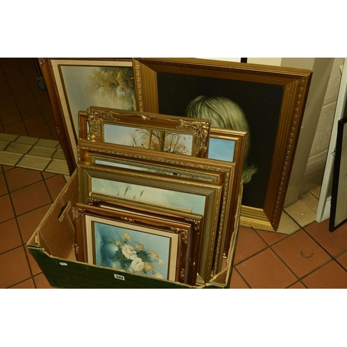 589 - A QUANTITY OF PAINTINGS AND PRINTS, to include decorative late 20th century oils on canvas and board... 