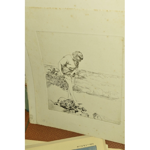 593 - A PORTFOLIO OF DRAWINGS AND ETCHINGS, to include nude figure study drawings by Warwick Lendon (1883-... 