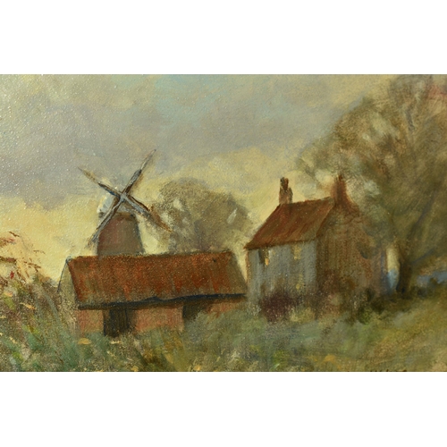 595 - OWEN WATERS (BRITISH 1916-2004) 'CLIPPESBY MILL, NORFOLK', an impressionist style landscape with cot... 