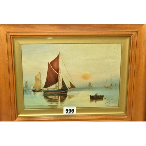 596 - H. MORRIS, A SEASCAPE OIL ON CANVAS, depicting sailing boats and a single rowing boat, signed bottom... 