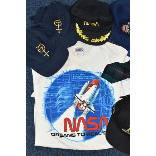 269 - A BOX OF SPACE RELATED CLOTHING AND ACCESSORIES ETC, comprising a Wright Patterson Air Force Base ja... 