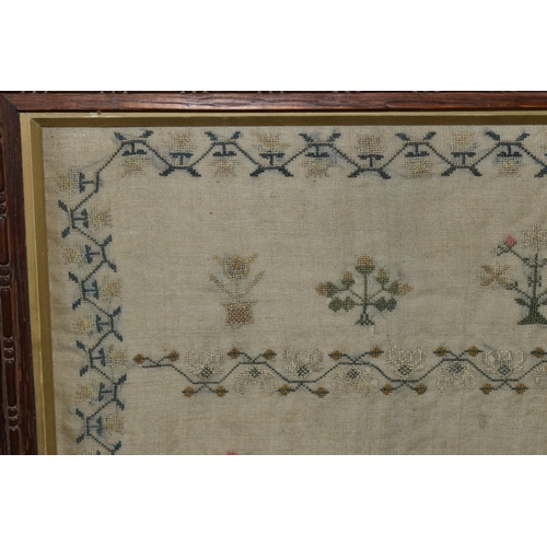 599 - A GEORGIAN WILLIAM IV NEEDLEWORK SAMPLER, worked by 'Ann Johnson Aged 13 Years, December 10th 1833',... 