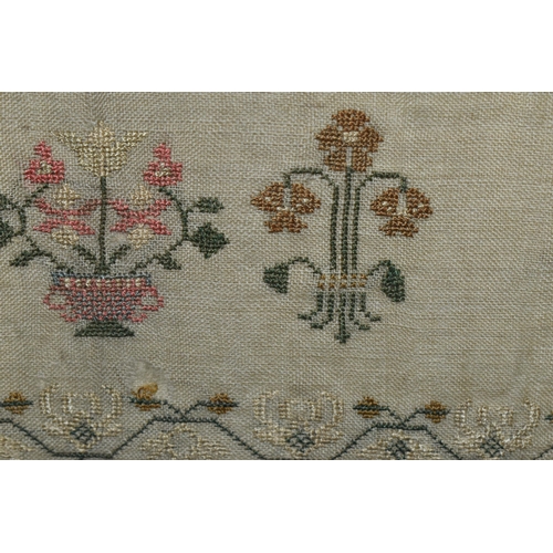 599 - A GEORGIAN WILLIAM IV NEEDLEWORK SAMPLER, worked by 'Ann Johnson Aged 13 Years, December 10th 1833',... 