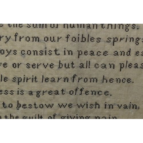 599 - A GEORGIAN WILLIAM IV NEEDLEWORK SAMPLER, worked by 'Ann Johnson Aged 13 Years, December 10th 1833',... 
