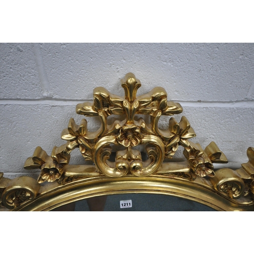 1211 - A MORRIS MIRRORS FLAMBOYANT GILT FRAME OVERMANTEL MIRROR, 122cm x 117cm (condition report: overall g... 