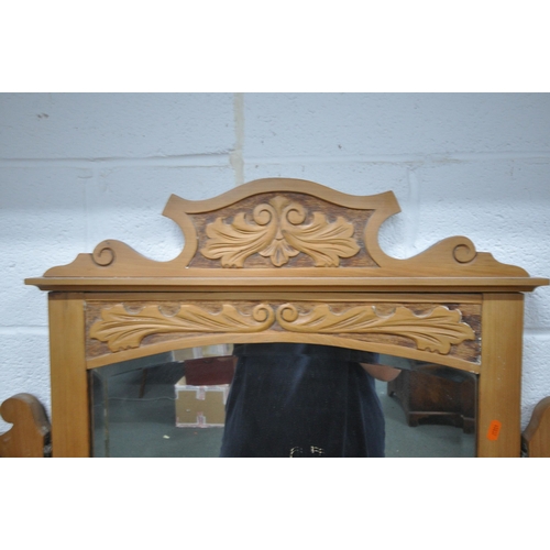 1215 - AN EDWARDIAN SATINWOOD DRESSING TABLE, with a triple bevelled edge mirror, atop a base with two shor... 