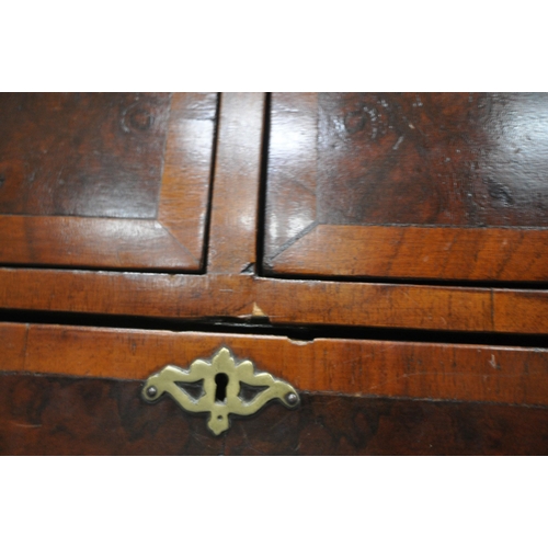 1218 - A 19TH OR EARLIER BURR WALNUT AND CROSSBANDED CHEST OF TWO SHORT OVER TWO LONG DRAWERS, raised on br... 