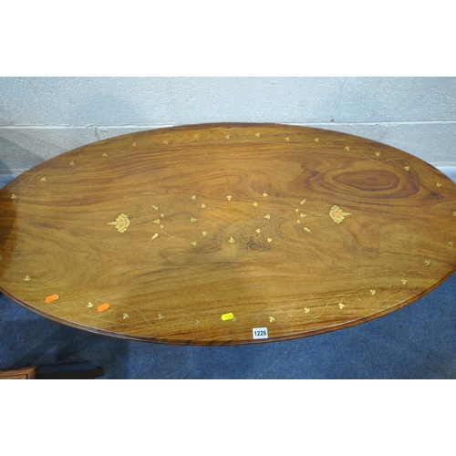 1226 - A SELECTION OF HARDWOOD OCCASIONAL TABLES, all with brass inlay, to include an oval coffee table, le... 