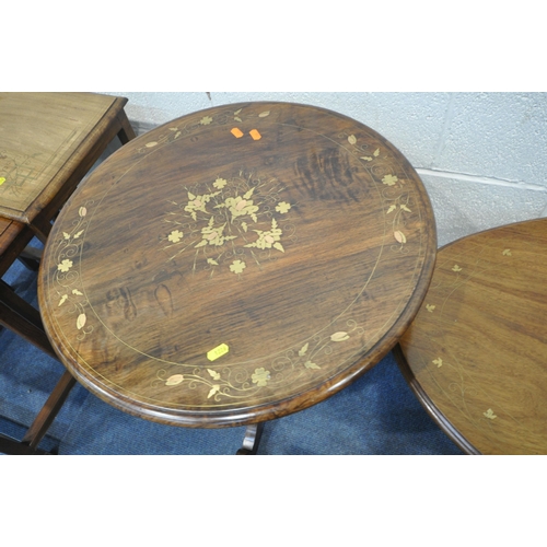 1226 - A SELECTION OF HARDWOOD OCCASIONAL TABLES, all with brass inlay, to include an oval coffee table, le... 