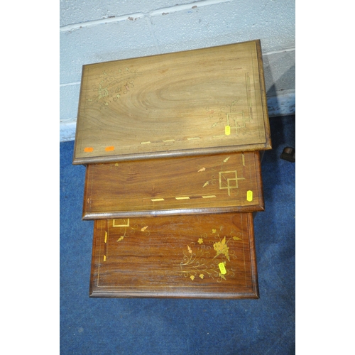 1226 - A SELECTION OF HARDWOOD OCCASIONAL TABLES, all with brass inlay, to include an oval coffee table, le... 