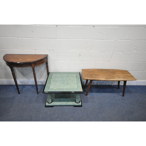 1230 - A MAHOGANY SIDE TABLE, with a single frieze drawer, raised on reeded and tapered legs, width 83cm x ... 