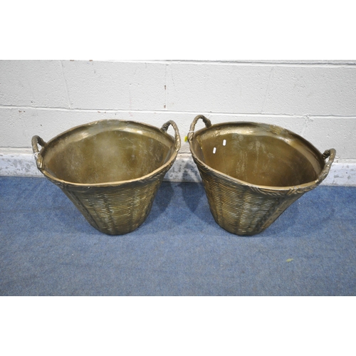 1232 - A PAIR OF GOLD PAINTED RATTAN EFFECT CAST METAL PLANTERS, diameter 53cm x height 45cm (condition rep... 