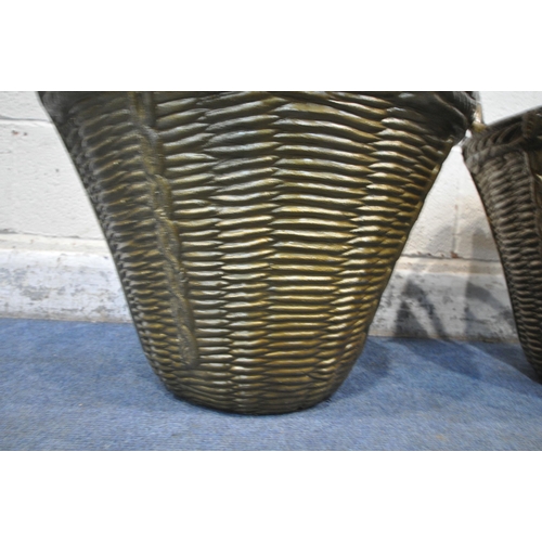 1232 - A PAIR OF GOLD PAINTED RATTAN EFFECT CAST METAL PLANTERS, diameter 53cm x height 45cm (condition rep... 