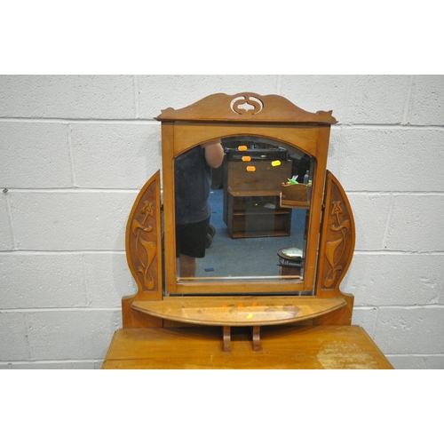 1267 - A 20TH CENTURY SATINWOOD DRESSING CHEST, with a single bevelled edge mirror, atop a base with three ... 