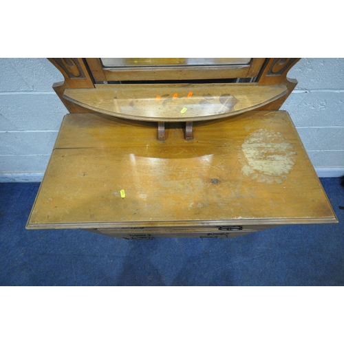 1267 - A 20TH CENTURY SATINWOOD DRESSING CHEST, with a single bevelled edge mirror, atop a base with three ... 