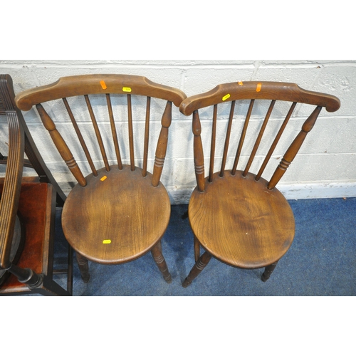 1277 - A FISCHEL CIRCULAR STOOL, a pair of spindle back chairs, along with another chair (condition report:... 