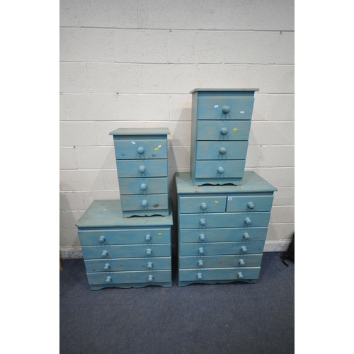 1281 - FOUR PIECES OF BLUE PAINTED PINE FURNITURE, to include a chest of two short over five long drawers, ... 