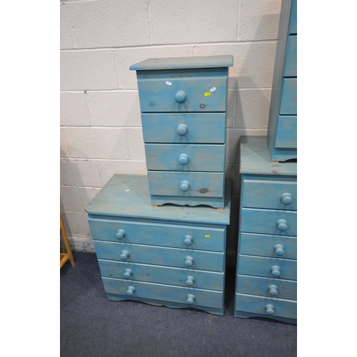 1281 - FOUR PIECES OF BLUE PAINTED PINE FURNITURE, to include a chest of two short over five long drawers, ... 