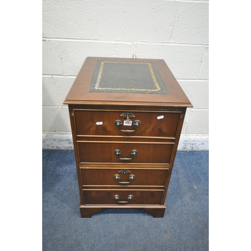 1282 - A LATE 20TH CENTURY YEWWOOD TWO DRAWER FILING CABINET, with a leather writing surface, width 49cm x ... 