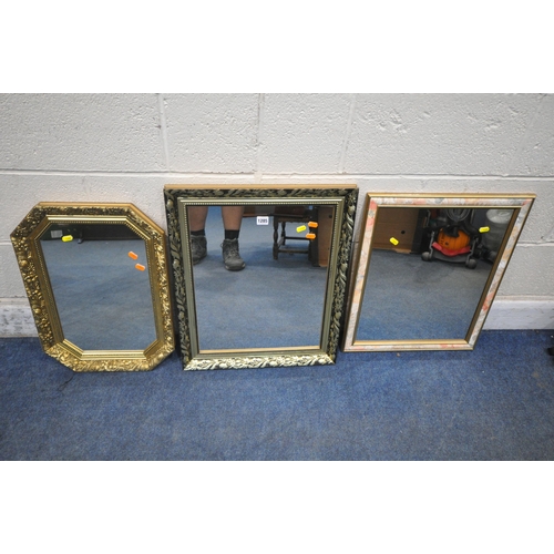 1285 - A RECTANGULAR GILT FRAME WALL MIRROR, 62cm x 51cm, another gilt frame mirror, along with a  foliate ... 