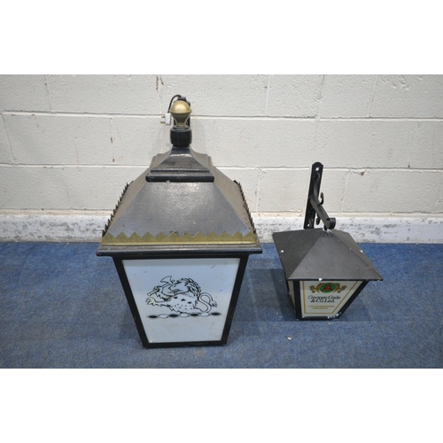 1286 - A BANKS'S PUB WALL LANTERN, the four sides with tapered form, the bracket with scrolled detail, a go... 