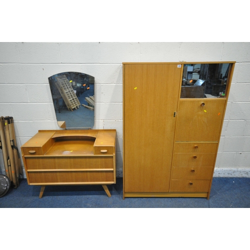 1290 - A MID CENTURY AVALON GENTLEMANS WARDROBE, fitted with a single door, two sliding mirror doors, a fal... 